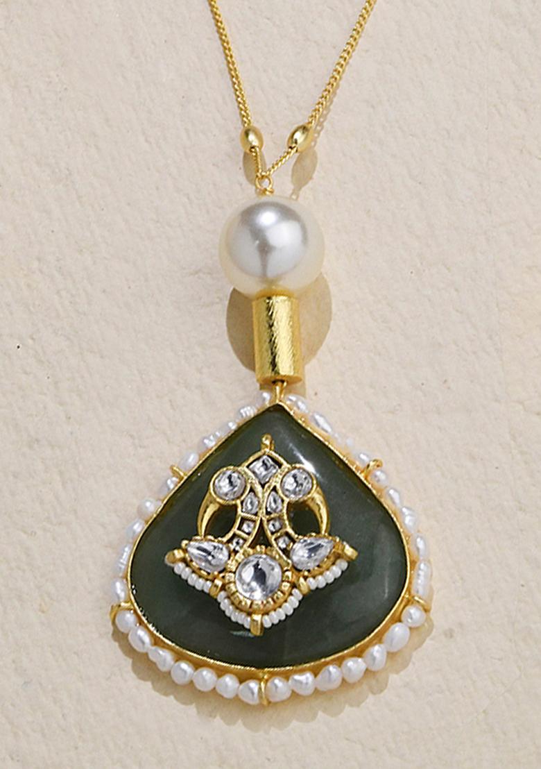Gold Plated Green Dazzling Aura Necklace - Indya
