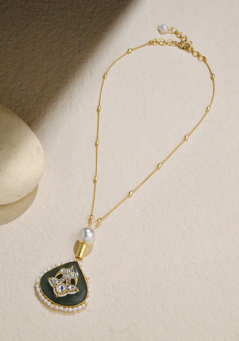 Gold Plated Green Dazzling Aura Necklace