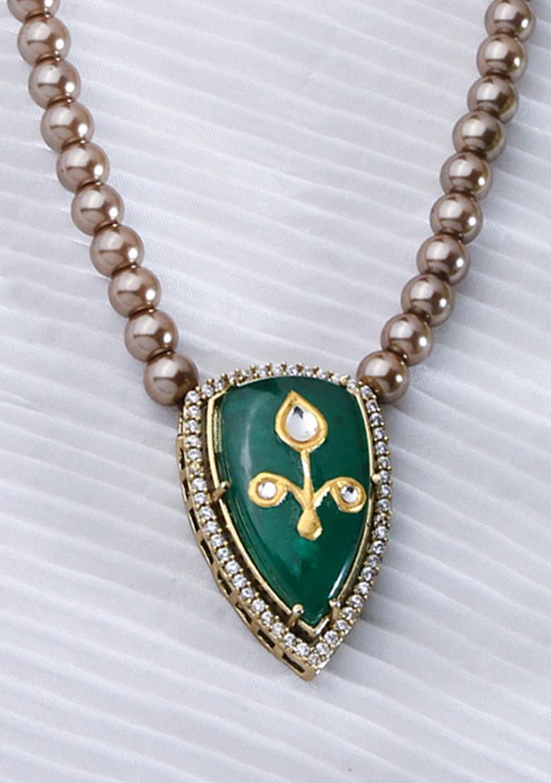 Gold Plated Green Bead Lariat Necklace - Indya