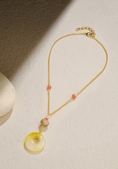 Gold Plated Yellow Asymmetric Stone Necklace