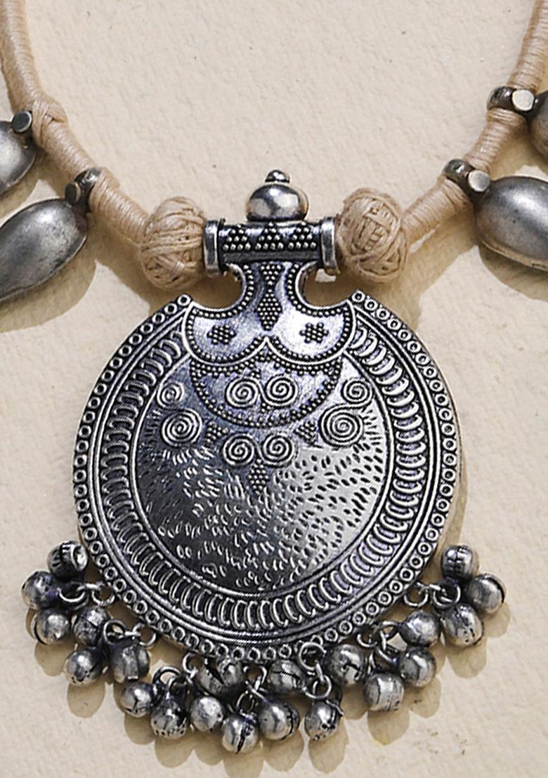 Gold Plated Rustic Silver Necklace - Indya