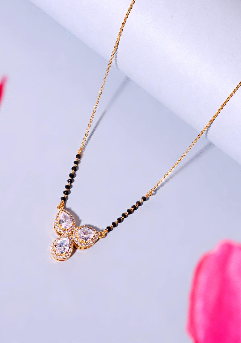 Gold Plated Cubic Zircon American Diamond Mangalsutra - Indya