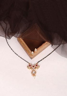 Gold Plated Cubic Zircon American Diamond Mangalsutra With Earrings