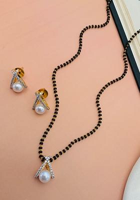 Gold Plated Cubic Zircon American Diamond Mangalsutra Earrings Set