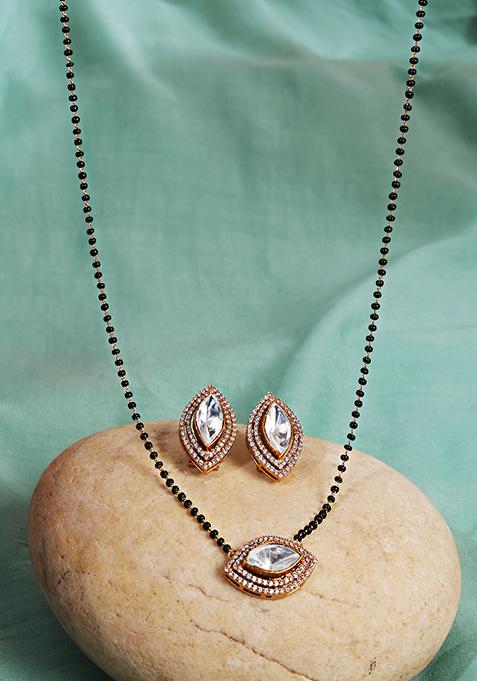 Gold Plated Cubic Zircon American Diamond Mangalsutra Earrings Set