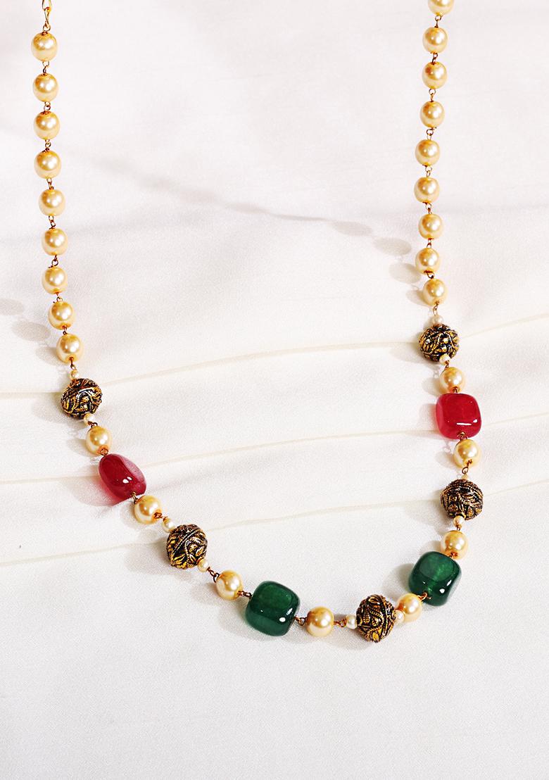 Gold Plated Cubic Zircon American Diamond Necklace - Indya