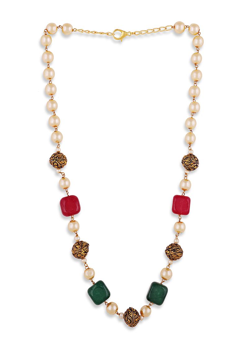 Gold Plated Cubic Zircon American Diamond Necklace - Indya