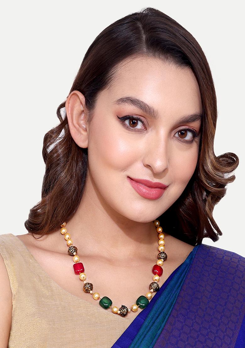 Gold Plated Cubic Zircon American Diamond Necklace - Indya