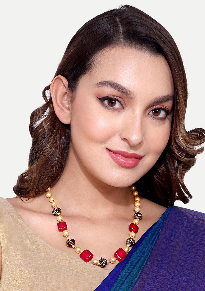 Gold Plated Cubic Zircon American Diamond Necklace - Indya