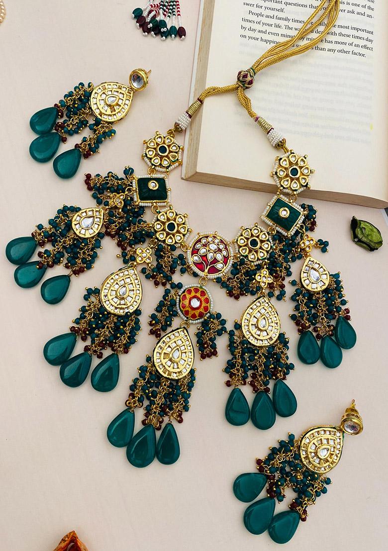 Gold Plated Cubic Zircon American Diamond Necklace - Indya