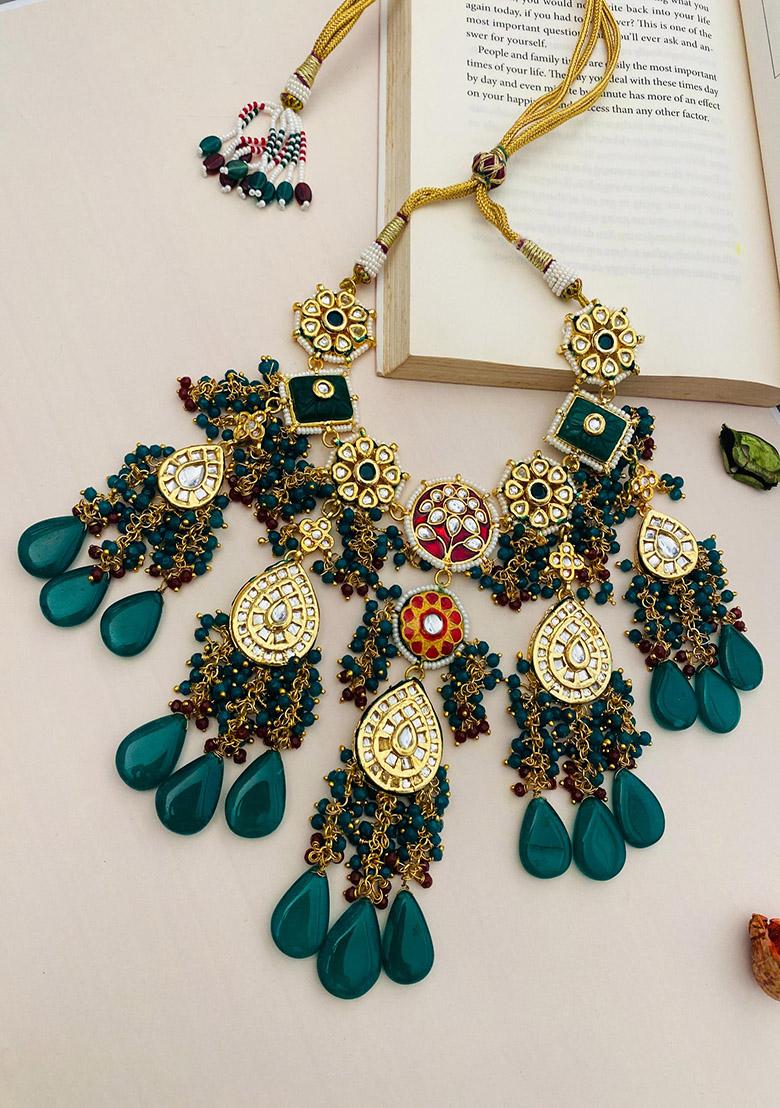 Gold Plated Cubic Zircon American Diamond Necklace - Indya