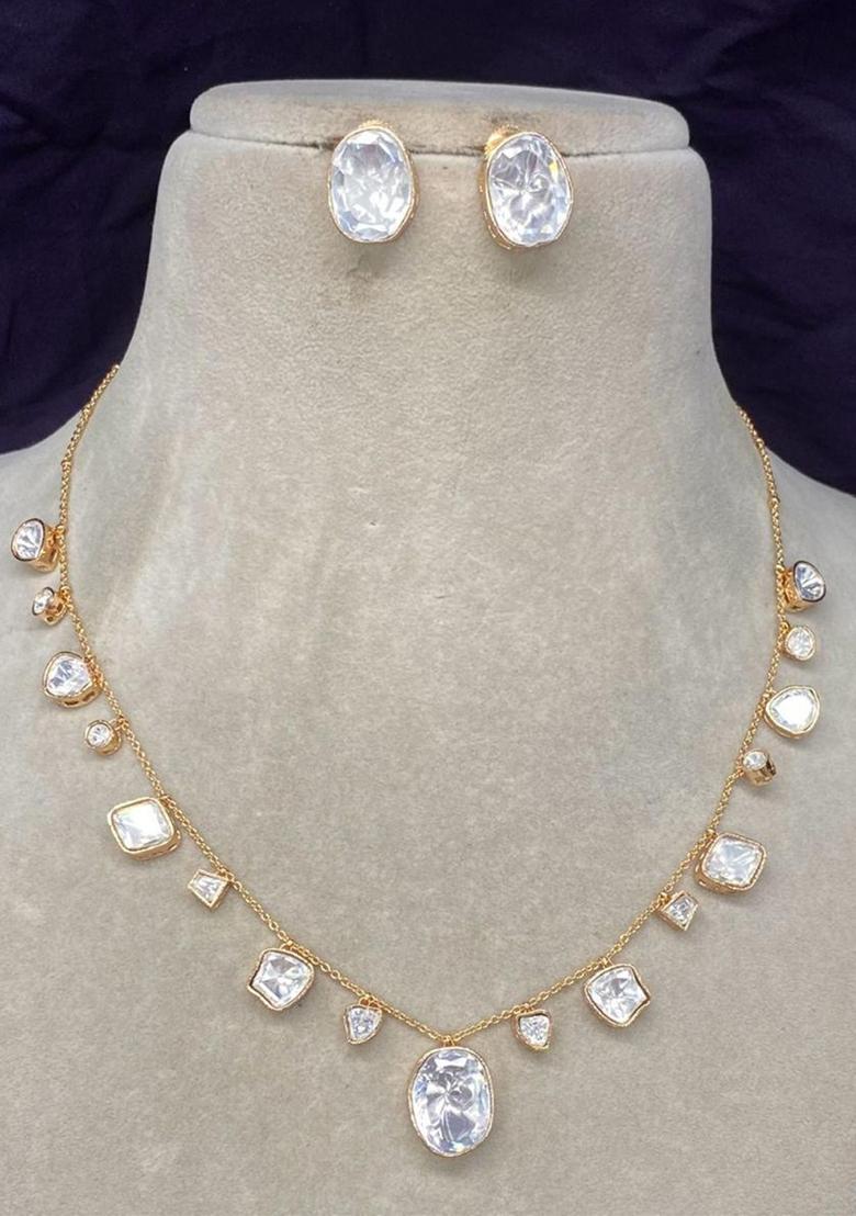 Gold Plated Cubic Zircon American Diamond Necklace - Indya