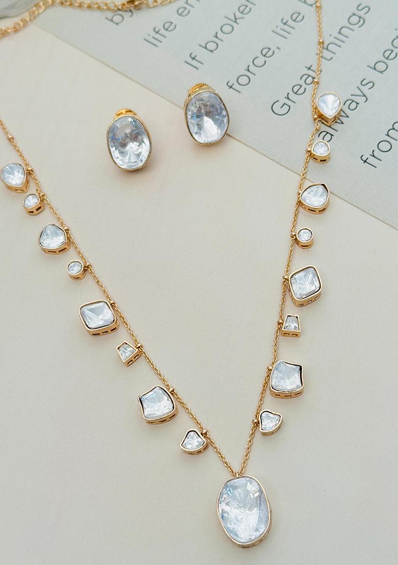 Gold Plated Cubic Zircon American Diamond Necklace - Indya