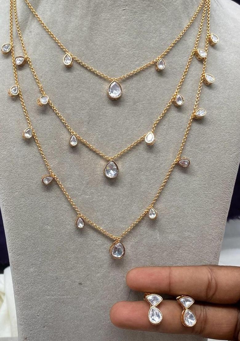 Gold Plated Cubic Zircon American Diamond Necklace - Indya