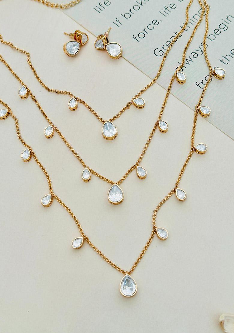 Gold Plated Cubic Zircon American Diamond Necklace - Indya