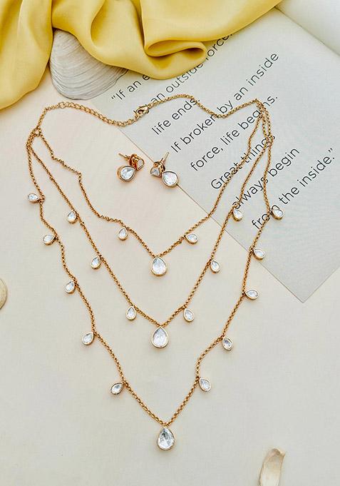 Gold Plated Cubic Zircon American Diamond Necklace