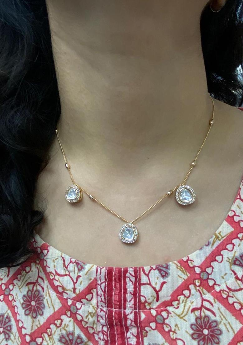 Gold Plated Cubic Zircon American Diamond Necklace - Indya