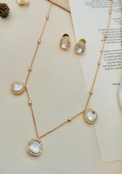 Gold Plated Cubic Zircon American Diamond Necklace