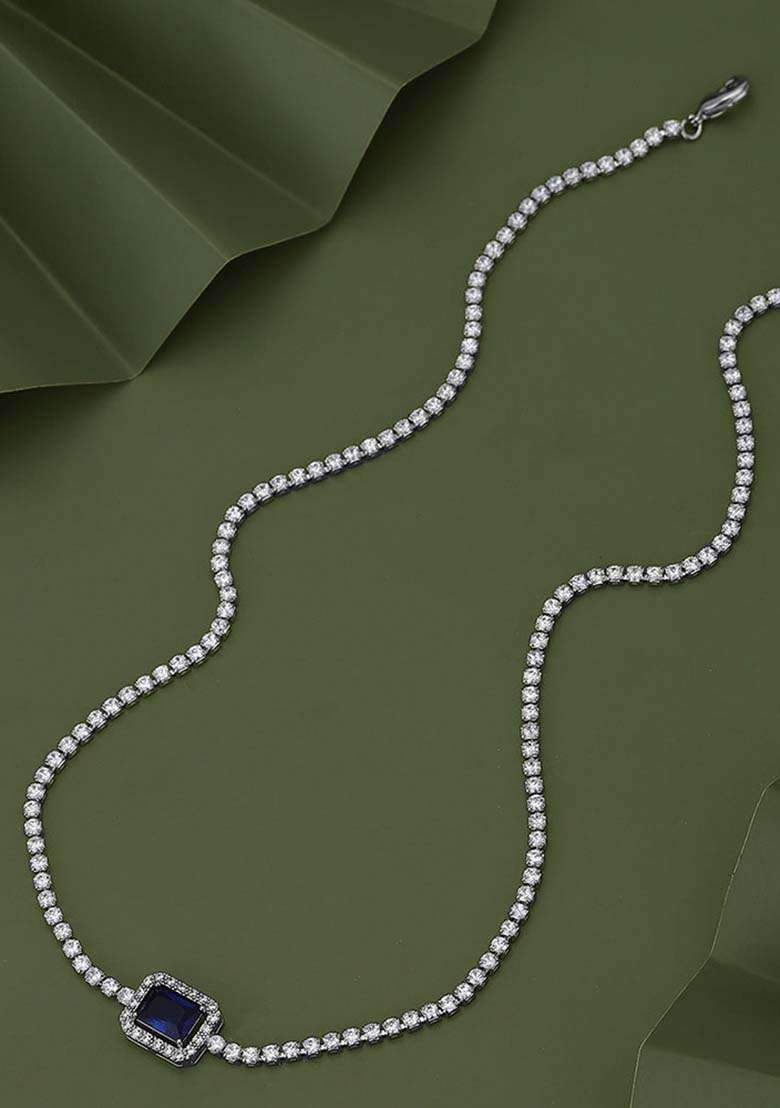 Silver And Blue Rhodium Plated Necklace Chain - Indya