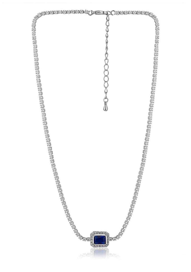 Silver And Blue Rhodium Plated Necklace Chain - Indya