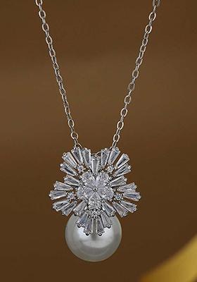 Silver And White Rhodium Plated Pendant Necklace