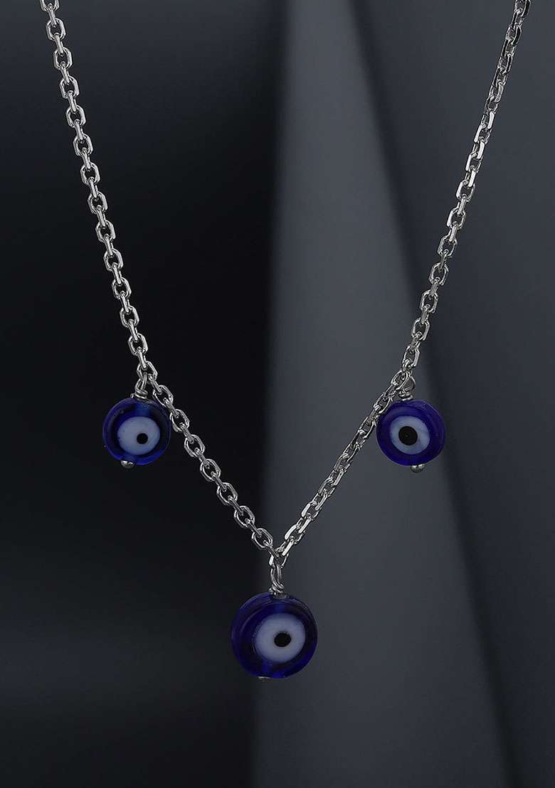 Silver And Blue Rhodium Plated Necklace Chain - Indya