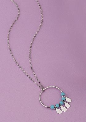 Silver And Turquoise Rhodium Plated Pendant Necklace