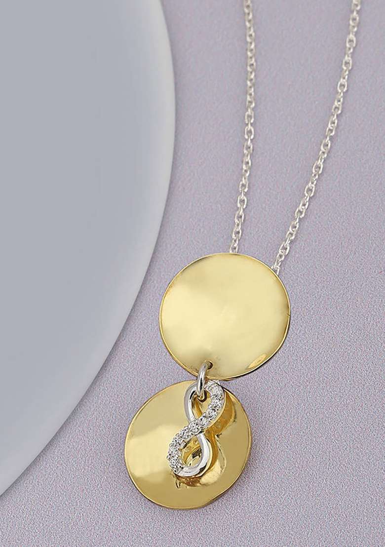 Silver Two Tone Plated Pendant Necklace - Indya
