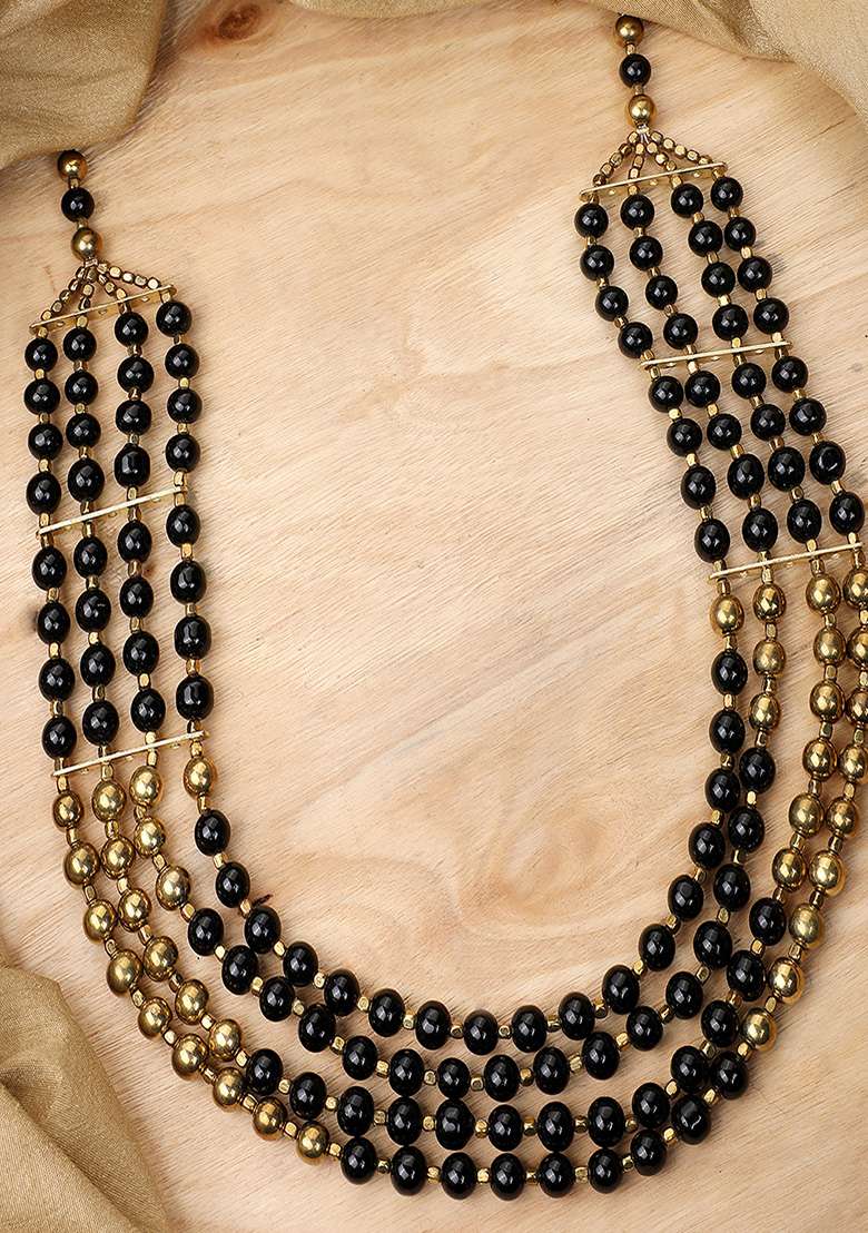 Black Gold Plated Bead Necklace - Indya