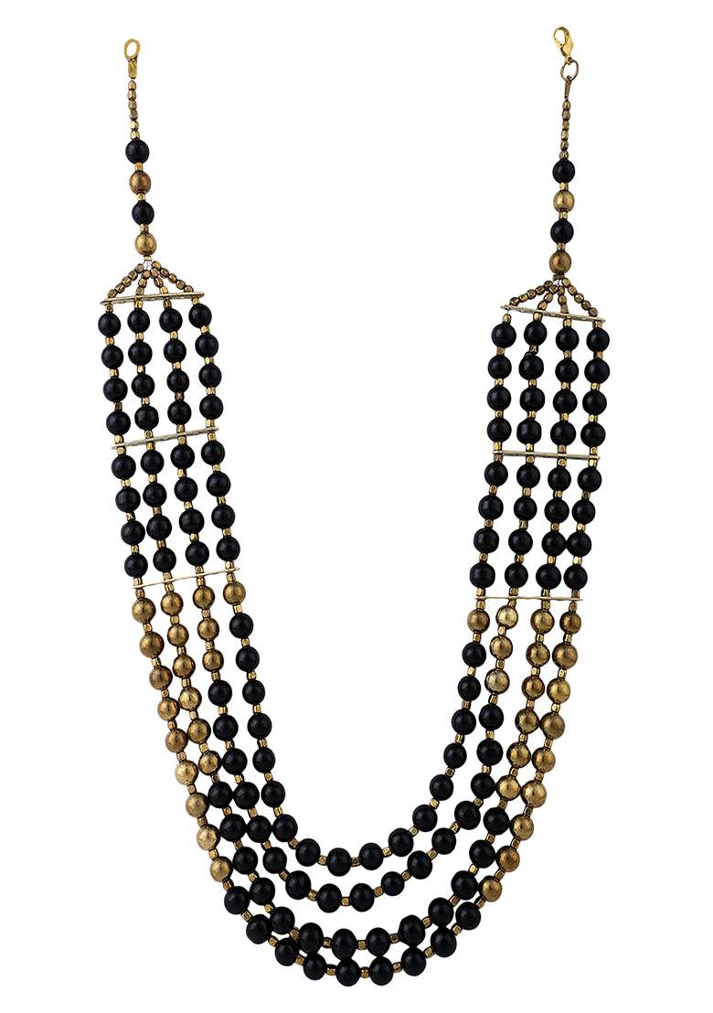 Black Gold Plated Bead Necklace - Indya