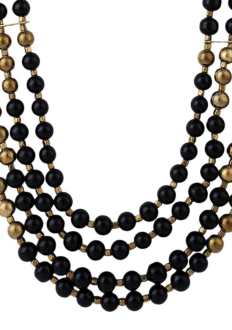 Black Gold Plated Bead Necklace - Indya