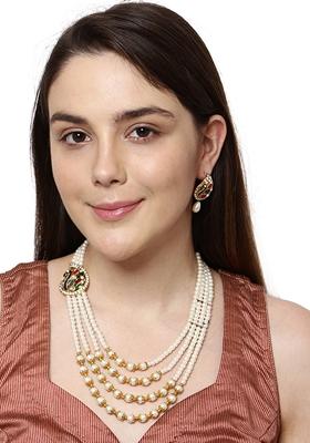 One Sided Peacock Multi Strings Necklace With Green And Red Pearl