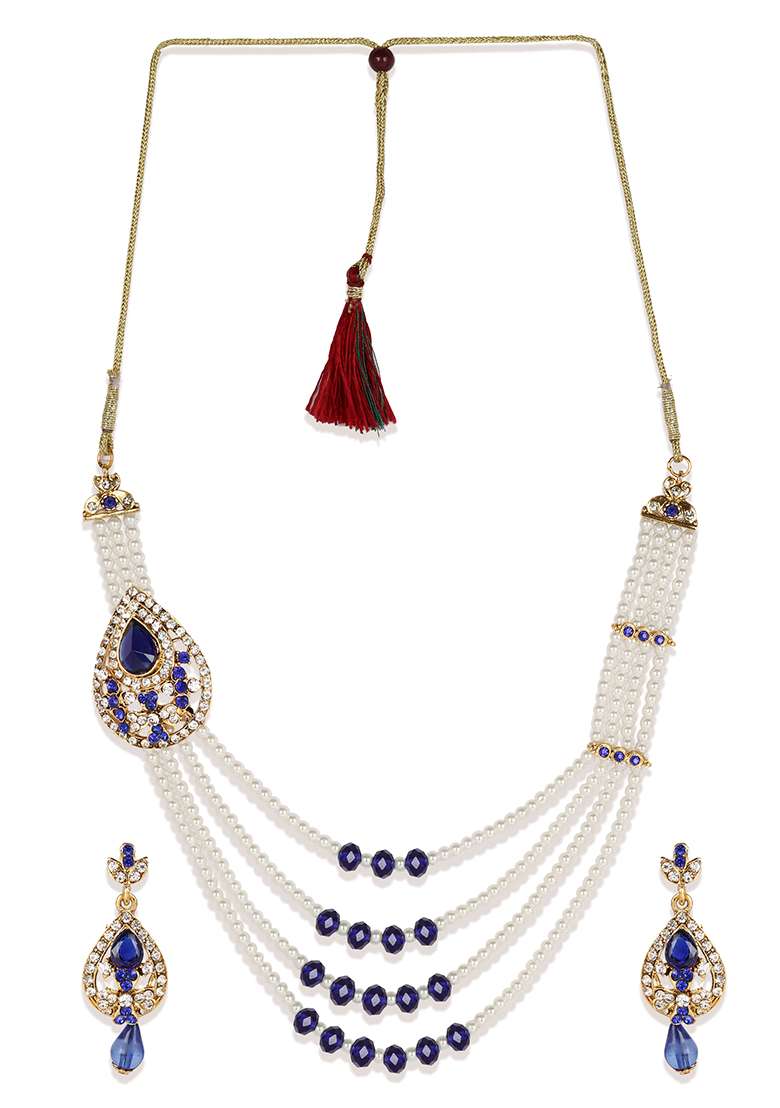 Designer Gold Plated Traditional Rajwada Side Brooch Multi Strand Necklace - Indya