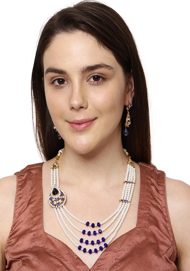 Designer Gold Plated Traditional Rajwada Side Brooch Multi Strand Necklace