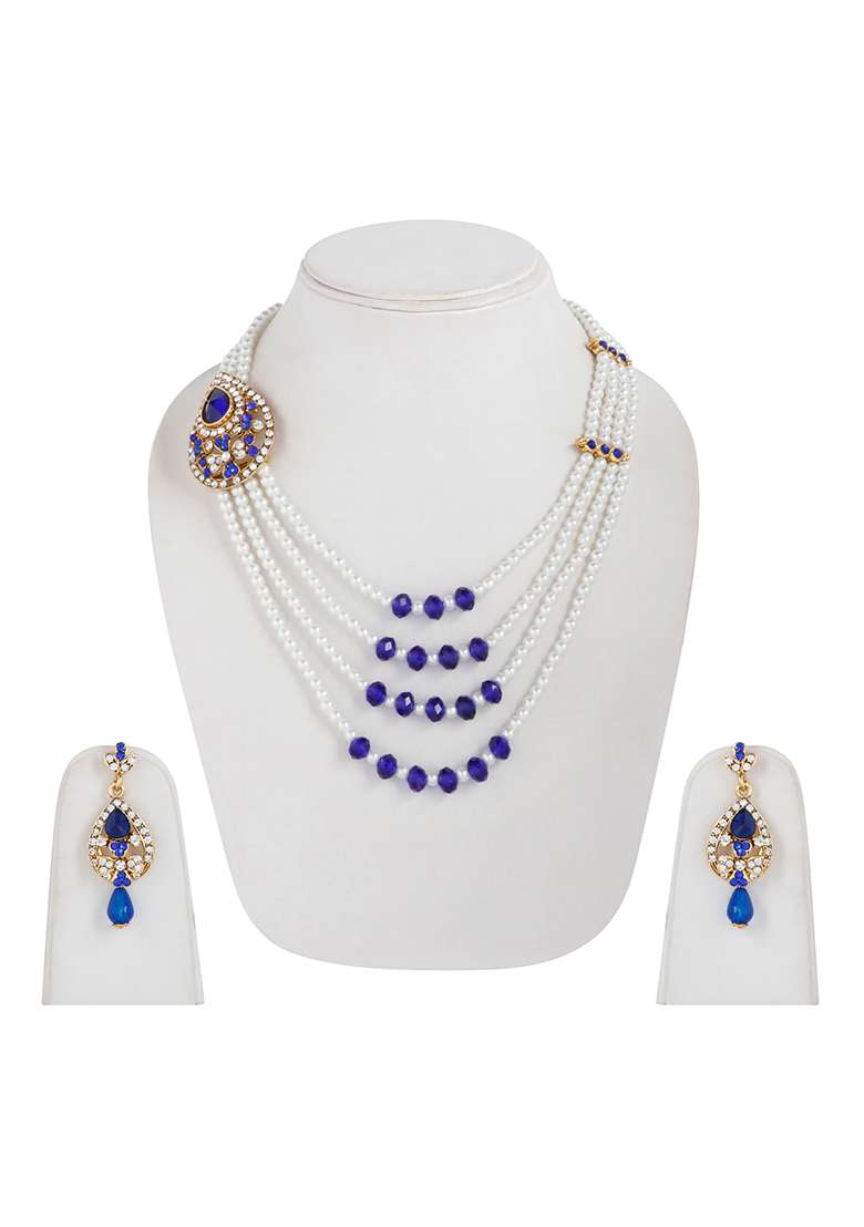 Designer Gold Plated Traditional Rajwada Side Brooch Multi Strand Necklace - Indya