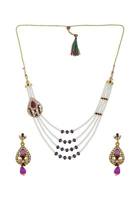 Designer Gold Plated Traditional Rajwada Side Brooch Multi Strand Necklace