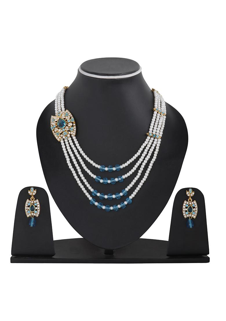 Multi Strand Pearl Strings Gold Plated Side Brooch Long Necklace