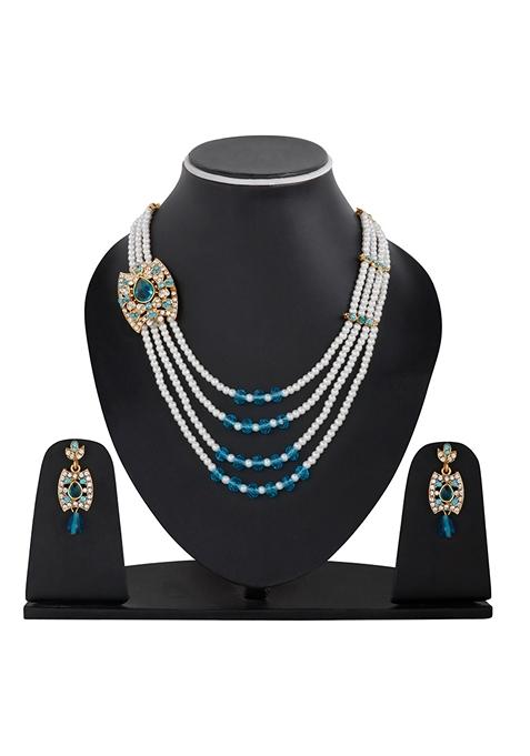 Multi Strand Pearl Strings Gold Plated Side Brooch Long Necklace