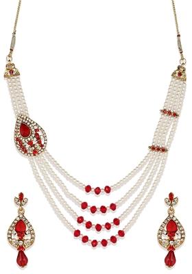 Multi Strand Pearl Strings Gold Plated Side Brooch Long Necklace