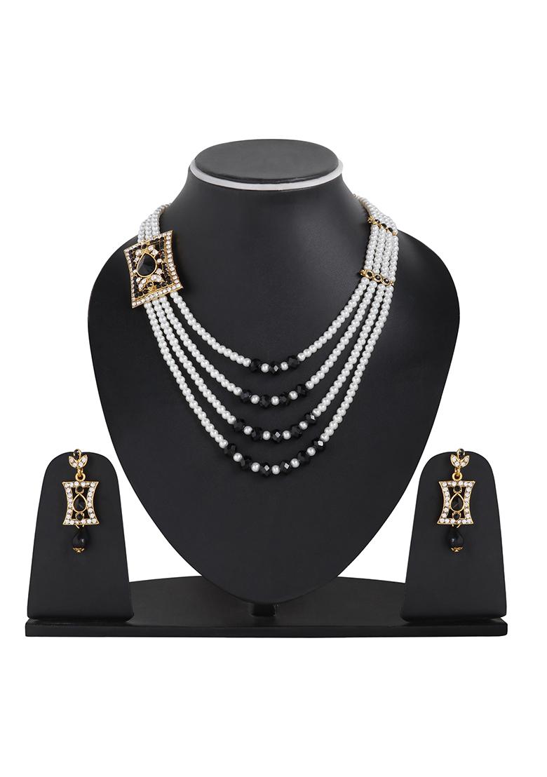 Multi Strand Pearl Strings Gold Plated Side Brooch Long Necklace