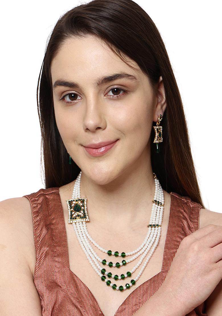 Multi Strand Pearl Strings Gold Plated Side Brooch Long Necklace