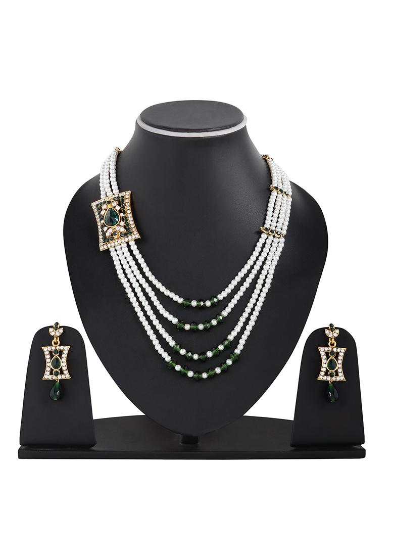 Multi Strand Pearl Strings Gold Plated Side Brooch Long Necklace