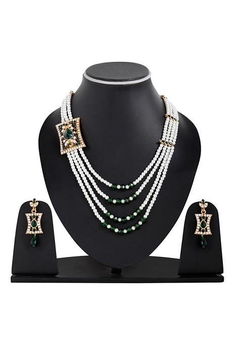 Multi Strand Pearl Strings Gold Plated Side Brooch Long Necklace