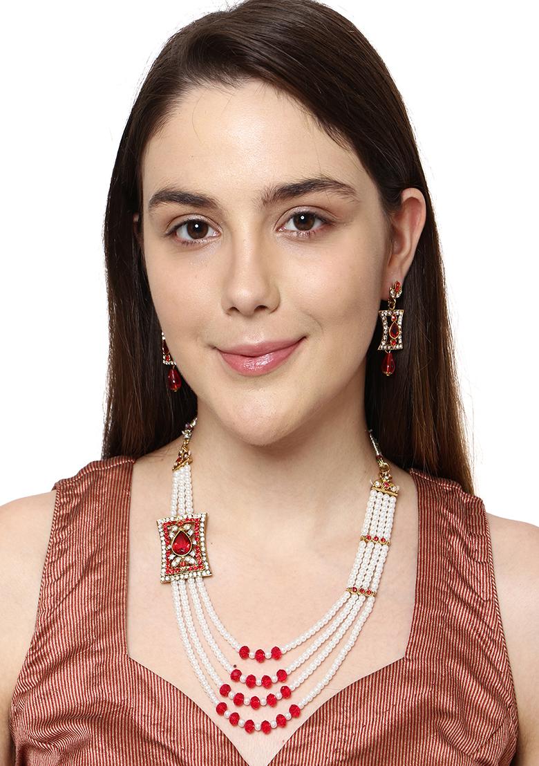 Multi Strand Pearl Strings Gold Plated Side Brooch Long Necklace