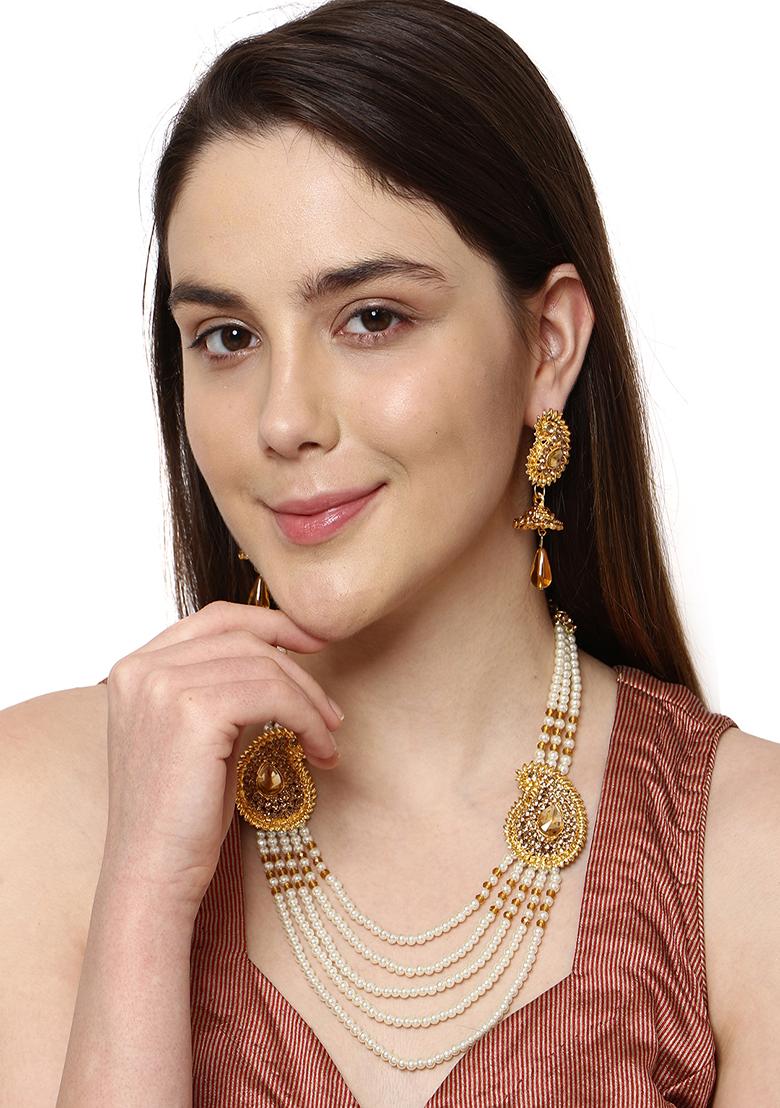 Multi Strand Pearl Strings Gold Plated Two Side Brooch Long Necklace