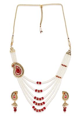 Multi Strand Pearl Strings Gold Plated Side Brooch Long Necklace