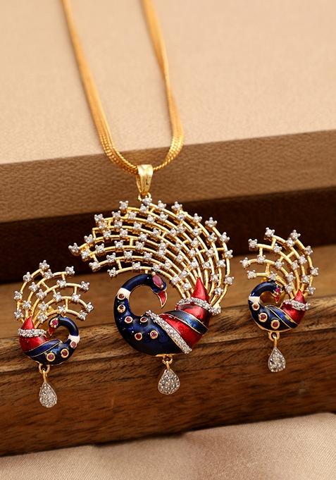 Traditional Peacock Design American Diamond Pendant