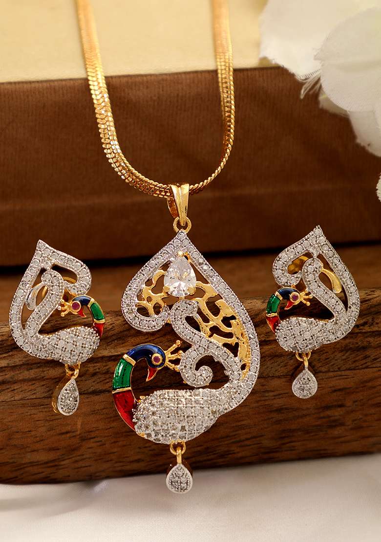 American Diamond Stone Studded Pendant - Indya