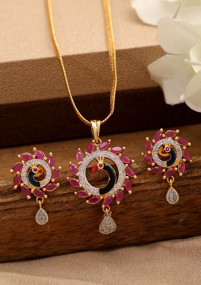American Diamond Stone Studded Pendant - Indya