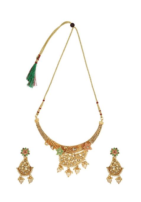 Traditional Gold Plated Enamelled Stone Studded Necklace